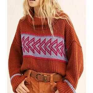 Free People Greater Than Chunky Knit Sweater Brown Purple Size Medium NWT
